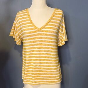 A New Day Yellow Striped V-Neck Women's Flutter Sleeve Top. XS